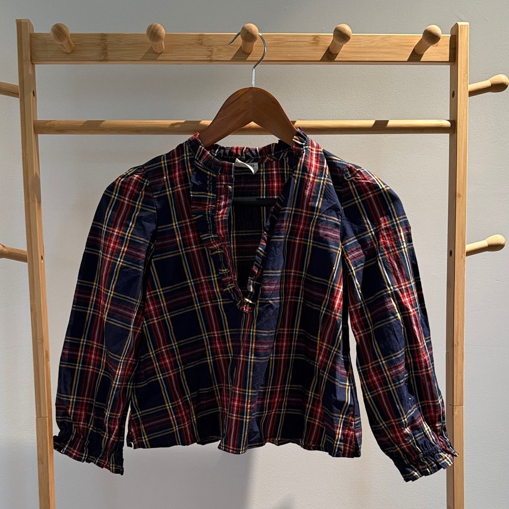 J. Crew Kids Navy and Red Plaid Blouse